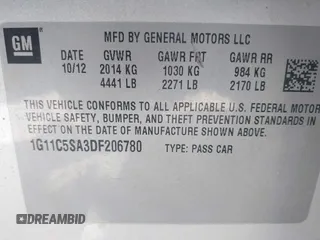 2013 Chevrolet Malibu LT with VIN 1G11C5SA3DF206780, listed as a IAAI auction lot 41769028 with 140,670 mi miles and . Bid and sale history available at DreamBid. Image 9.