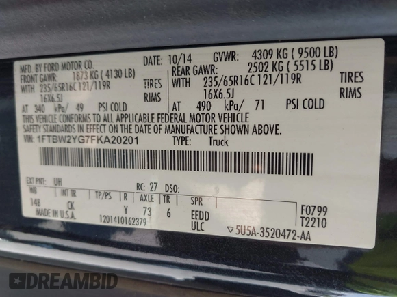 2015 Ford Transit Cargo z VIN 1FTBW2YG7FKA20201, wystawiony jako IAAI lot #42253463 z przebiegiem 83 235 mil mil oraz . Historia ofert i sprzedaży dostępna na DreamBid. Obrazek 9.