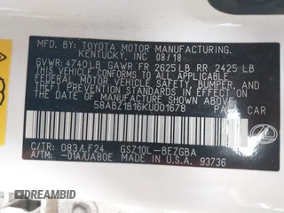 2019 Lexus ES 350 with VIN 58ABZ1B16KU001678, listed as a IAAI auction lot 41579443 with 146,789 mi miles and . Bid and sale history available at DreamBid. Image 9.