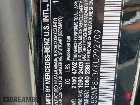 2019 Mercedes-Benz C 300 with VIN 55SWF8EB6KU292709, listed as a Copart auction lot 52103135 with 101,418 mi miles and Salvage Title. Bid and sale history available at DreamBid. Image 12.
