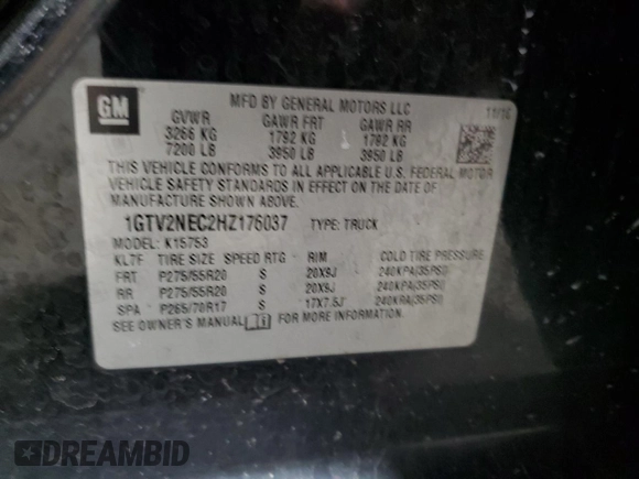 2017 GMC Sierra 1500 SLT z VIN 1GTV2NEC2HZ176037, wystawiony jako Copart lot #89107335 z przebiegiem 163 795 mil mil oraz Szkoda całkowita • Salvage title. Historia ofert i sprzedaży dostępna na DreamBid. Obrazek 12.