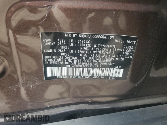 2019 Subaru Outback Touring z VIN 4S4BSATCXK3245917, wystawiony jako Copart lot #60487815 z przebiegiem 93 269 mil mil oraz Szkoda całkowita • Salvage title. Historia ofert i sprzedaży dostępna na DreamBid. Obrazek 13.