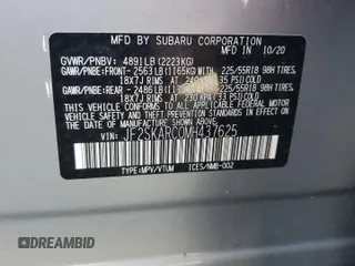 2021 Subaru Forester Special Sports with VIN JF2SKARC0MH437625, listed as a Copart auction lot 55021485 with 58,930 mi miles and Salvage title. Bid and sale history available at DreamBid. Image 14.