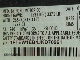 2018 Ford F-150 XL с VIN 1FTEW1EB4JKD70961, выставлен на аукционе IAAI как лот 42481830 с пробегом 76 972 миль миль и . История ставок и продаж доступна на DreamBid. Изображение 9.
