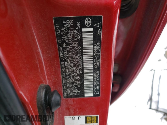 2011 Toyota Prius I with VIN JTDKN3DU9B0293392, listed as a Copart auction lot 51018005 with 206,511 mi miles and Salvage Title. Bid and sale history available at DreamBid. Image 12.