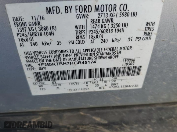 2017 Ford Explorer with VIN 1FM5K7BH7HGB45174, listed as a Copart auction lot 55102715 with 175,055 mi miles and Salvage title. Bid and sale history available at DreamBid. Image 12.
