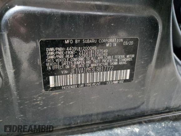 2020 Subaru WRX Premium with VIN JF1VA1C63L9817722, listed as a Copart auction lot 61881315 with 132,853 mi miles and Clean title. Bid and sale history available at DreamBid. Image 13.