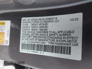 2024 Acura Integra Technology с VIN 19UDE4H6XRA016251, выставлен на аукционе IAAI как лот 42127121 с пробегом 14 154 миль миль и . История ставок и продаж доступна на DreamBid. Изображение 9.