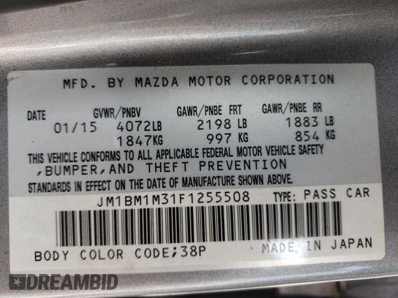 2015 Mazda 3 S Grand Touring with VIN JM1BM1M31F1255508, listed as a Copart auction lot 76709944 with 65,312 mi miles and Clean Title. Bid and sale history available at DreamBid. Image 12.