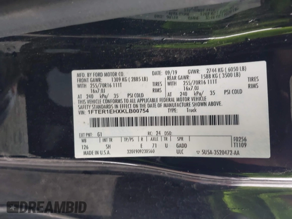 2019 Ford Ranger XL with VIN 1FTER1EHXKLB00754, listed as a IAAI auction lot 41401690 with 71,425 mi miles. Bid and sale history available at carsss.com. Image 9.