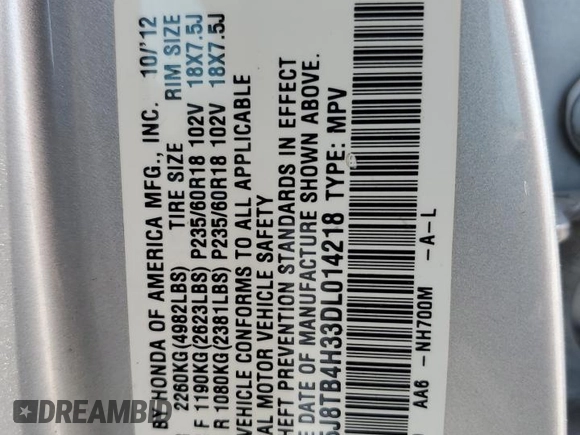 2013 Acura RDX with VIN 5J8TB4H33DL014218, listed as a Copart auction lot 64836805 with 226,267 mi miles and Salvage title. Bid and sale history available at DreamBid. Image 13.