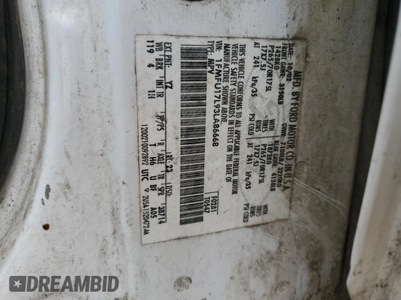 2003 Ford Expedition Eddie Bauer with VIN 1FMFU17L93LA86668, listed as a Copart auction lot 62023215 with Not provided miles and Salvage title. Bid and sale history available at DreamBid. Image 12.