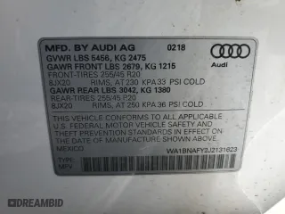 2018 Audi Q5 Premium Plus with VIN WA1BNAFY2J2131623, listed as a Copart auction lot 50721955 with 78,627 mi miles and Salvage Title. Bid and sale history available at carsss.com. Image 12.