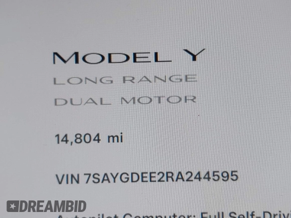 2024 Tesla Model Y Long Range z VIN 7SAYGDEE2RA244595, wystawiony jako IAAI lot #41964965 z przebiegiem 14 804 mil mil oraz . Historia ofert i sprzedaży dostępna na DreamBid. Obrazek 16.