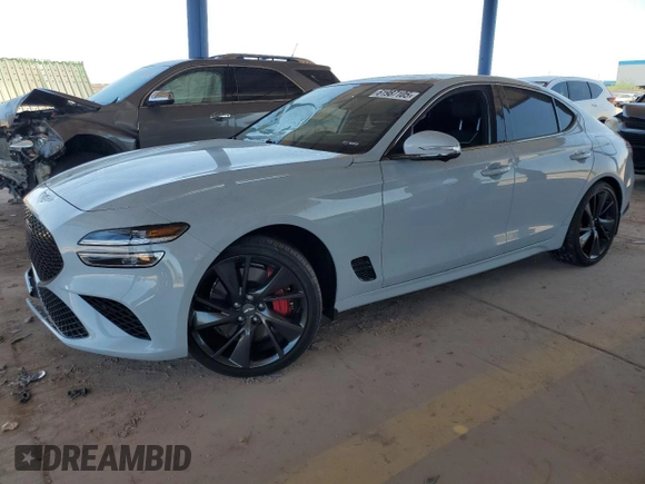 2022 Genesis G70 3.3T with VIN KMTG54TE6NU097060, listed as a Copart auction lot 61987105 with 21,878 mi miles and Salvage title. Bid and sale history available at DreamBid. Image 1.