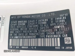 2018 Honda Clarity Plug-In Hybrid Touring with VIN JHMZC5F38JC003207, listed as a IAAI auction lot 42057987 with 35,420 mi miles. Bid and sale history available at carsss.com. Image 9.
