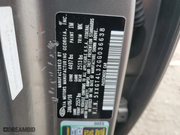 2016 Kia Optima LX with VIN 5XXGT4L32GG036638, listed as a Copart auction lot 50812895 with 158,713 mi miles and Salvage Title. Bid and sale history available at carsss.com. Image 12.