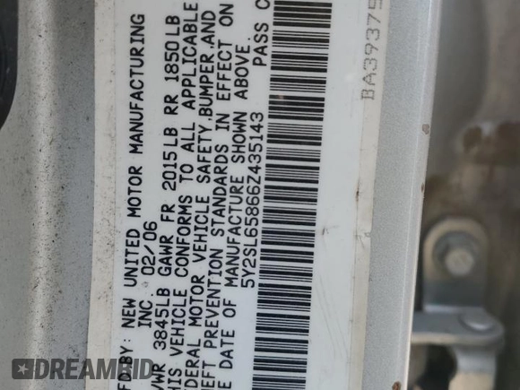 2006 Pontiac Vibe with VIN 5Y2SL65866Z435143, listed as a Copart auction lot 53585145 with Not provided miles and Salvage title. Bid and sale history available at DreamBid. Image 12.