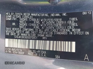 2013 Toyota Sienna LE with VIN 5TDJK3DC6DS070951, listed as a IAAI auction lot 42468510 with 235,537 mi miles and . Bid and sale history available at DreamBid. Image 9.