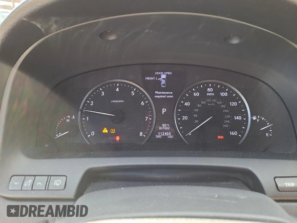2015 Lexus LS 460 L with VIN JTHGL5EFXF5055498, listed as a Copart auction lot 82579834 with 112,465 mi miles and Salvage title. Bid and sale history available at DreamBid. Image 9.