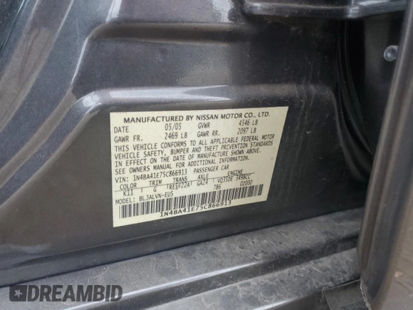 2005 Nissan Maxima 3.5 SL with VIN 1N4BA41E75C866913, listed as a Copart auction lot 64879114 with 86,570 mi miles and Salvage Title. Bid and sale history available at carsss.com. Image 14.
