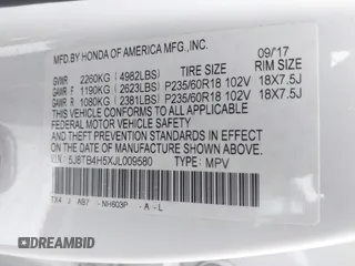 2018 Acura RDX w/Technology Pkg with VIN 5J8TB4H5XJL009580, listed as a IAAI auction lot 41592237 with 1 mi miles. Bid and sale history available at carsss.com. Image 9.