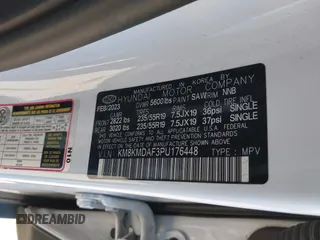 2023 Hyundai Ioniq 5 SE with VIN KM8KMDAF3PU176448, listed as a IAAI auction lot 42218598 with 65,321 mi miles and . Bid and sale history available at DreamBid. Image 9.