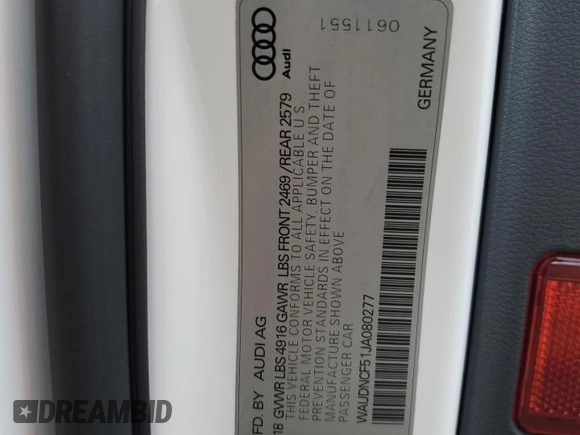 2018 Audi A5 Sportback Premium with VIN WAUDNCF51JA080277, listed as a Copart auction lot 77560844 with 139,696 mi miles and Salvage Title. Bid and sale history available at carsss.com. Image 12.