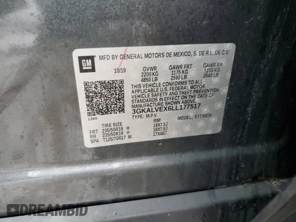 2020 GMC Terrain SLT с VIN 3GKALVEX6LL177517, выставлен на аукционе Copart как лот 50776125 с пробегом 86 820 миль миль и Списание • Salvage title. История ставок и продаж доступна на DreamBid. Изображение 13.