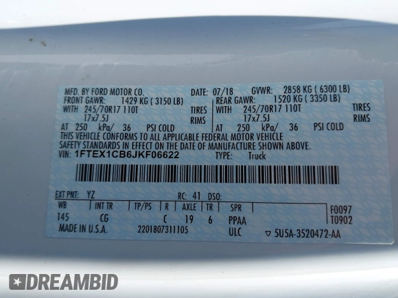 2018 Ford F-150 XL с VIN 1FTEX1CB6JKF06622, выставлен на аукционе IAAI как лот 42643280 с пробегом 104 638 миль миль и . История ставок и продаж доступна на DreamBid. Изображение 9.