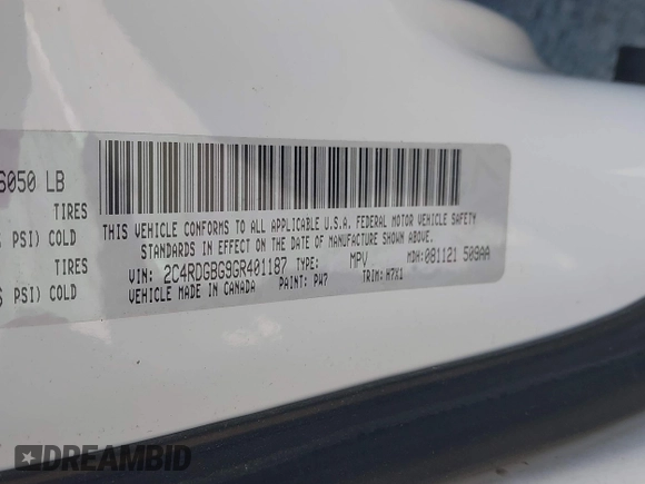2016 Dodge Grand Caravan SE with VIN 2C4RDGBG9GR401187, listed as a IAAI auction lot 42133432 with 107,742 mi miles and . Bid and sale history available at DreamBid. Image 9.