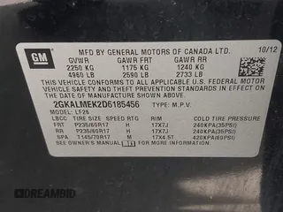 2013 GMC Terrain SLE with VIN 2GKALMEK2D6185456, listed as a IAAI auction lot 42567986 with 321,132 mi miles and . Bid and sale history available at DreamBid. Image 9.