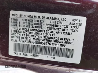 2011 Honda Odyssey EX-L with VIN 5FNRL5H64BB059576, listed as a IAAI auction lot 41903160 with 150,000 mi miles and . Bid and sale history available at carsss.com. Image 9.