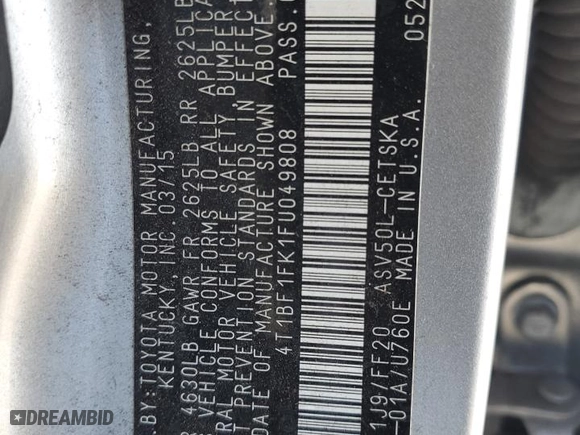 2015 Toyota Camry XLE with VIN 4T1BF1FK1FU049808, listed as a Copart auction lot 46863505 with NaN miles and Salvage Title. Bid and sale history available at carsss.com. Image 12.