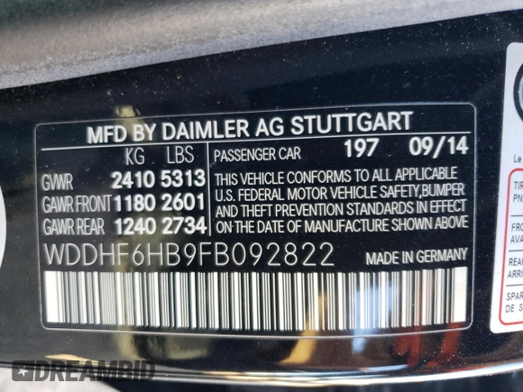 2015 Mercedes-Benz E-Class E 400 with VIN WDDHF6HB9FB092822, listed as a Copart auction lot 42596834 with 65,562 mi miles. Bid and sale history available at carsss.com. Image 12.