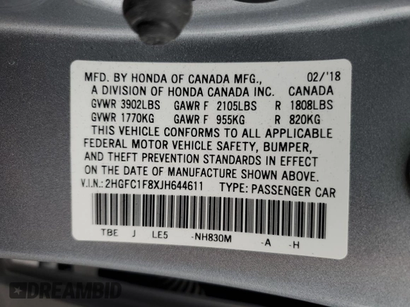 2018 Honda Civic EX-L z VIN 2HGFC1F8XJH644611, wystawiony jako Copart lot #84907134 z przebiegiem 26 271 mil mil oraz Szkoda całkowita • Salvage title. Historia ofert i sprzedaży dostępna na DreamBid. Obrazek 14.
