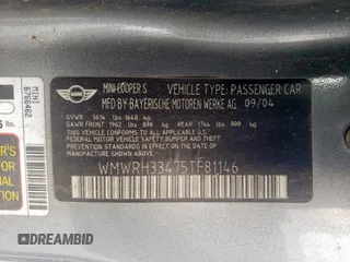 2005 MINI Convertible S z VIN WMWRH33475TF81146, wystawiony jako Copart lot #58586245 z przebiegiem Nie podano mil oraz Szkoda całkowita • Salvage title. Historia ofert i sprzedaży dostępna na DreamBid. Obrazek 12.