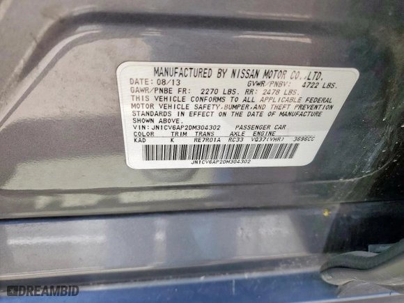 2013 Infiniti G37 Sedan Journey with VIN JN1CV6AP2DM304302, listed as a Copart auction lot 52039885 with 131,082 mi miles and Salvage Title. Bid and sale history available at carsss.com. Image 12.