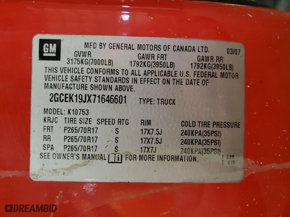 2007 Chevrolet Silverado 1500 LTZ with VIN 2GCEK19JX71646601, listed as a Copart auction lot 52443915 with 225,585 mi miles and Clean Title. Bid and sale history available at carsss.com. Image 12.