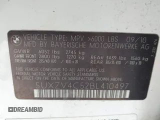 2011 BMW X5 35i with VIN 5UXZV4C52BL410497, listed as a IAAI auction lot 41995459 with 162,781 mi miles. Bid and sale history available at carsss.com. Image 9.