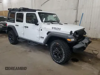 2022 Jeep Wrangler Unlimited Willys with VIN 1C4HJXDM0NW244953, listed as a Copart auction lot 71495154 with 14,577 mi miles and Salvage Title. Bid and sale history available at DreamBid. Image 4.
