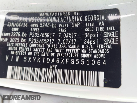 2015 Kia Sorento LX with VIN 5XYKTDA6XFG551064, listed as a IAAI auction lot 42536365 with 166,050 mi miles and . Bid and sale history available at DreamBid. Image 9.