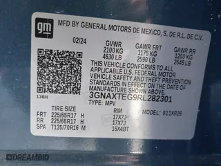 2024 Chevrolet Equinox LT with VIN 3GNAXTEG9RL282301, listed as a IAAI auction lot 41469506 with 15,578 mi miles. Bid and sale history available at carsss.com. Image 9.