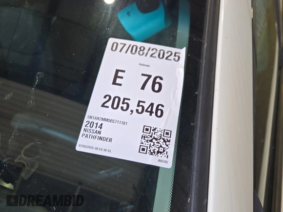 2014 Nissan Pathfinder S with VIN 5N1AR2MM5EC711181, listed as a IAAI auction lot 42665593 with 205,546 mi miles and . Bid and sale history available at DreamBid. Image 34.