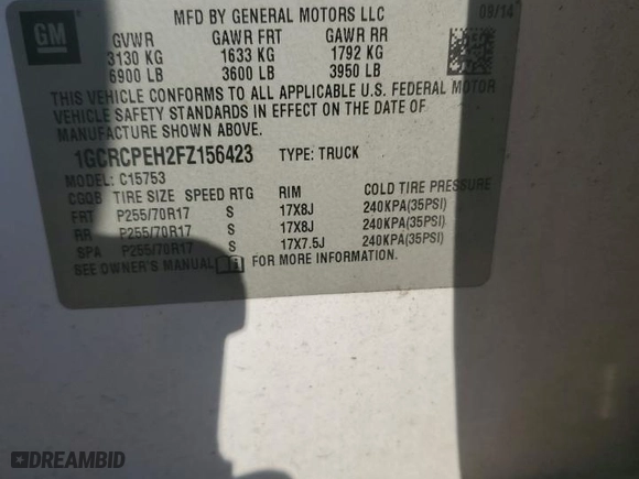 2015 Chevrolet Silverado 1500 Work Truck with VIN 1GCRCPEH2FZ156423, listed as a Copart auction lot 50550995 with 189,518 mi miles and Clean Title. Bid and sale history available at carsss.com. Image 12.