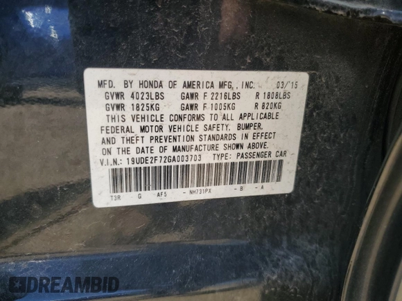 2016 Acura ILX Premium with VIN 19UDE2F72GA003703, listed as a Copart auction lot 62001425 with 119,534 mi miles and Salvage title. Bid and sale history available at DreamBid. Image 12.