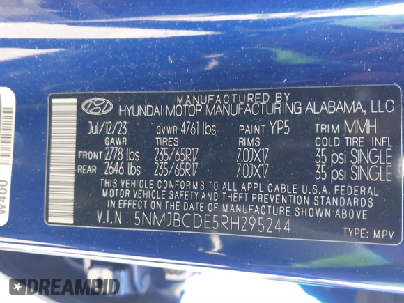 2024 Hyundai Tucson SEL with VIN 5NMJBCDE5RH295244, listed as a IAAI auction lot 41574782 with 26,731 mi miles. Bid and sale history available at carsss.com. Image 9.