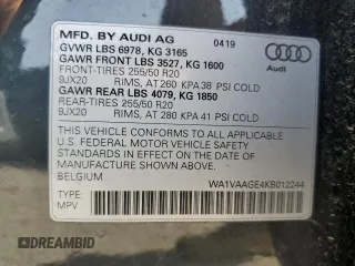 2019 Audi e-tron Prestige с VIN WA1VAAGE4KB012244, выставлен на аукционе Copart как лот 61049715 с пробегом 45 078 миль миль и Списание • Salvage title. История ставок и продаж доступна на DreamBid. Изображение 13.