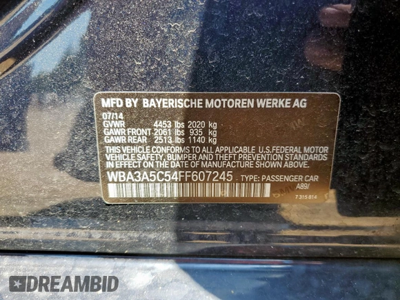 2015 BMW 3 Series 328i with VIN WBA3A5C54FF607245, listed as a Copart auction lot 65952465 with 29,751 mi miles and Clean title. Bid and sale history available at DreamBid. Image 12.