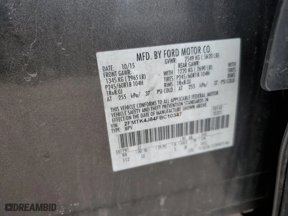 2015 Ford Edge SEL with VIN 2FMTK4J84FBC10347, listed as a Copart auction lot 47447225 with 110,011 mi miles and Salvage Title. Bid and sale history available at carsss.com. Image 15.